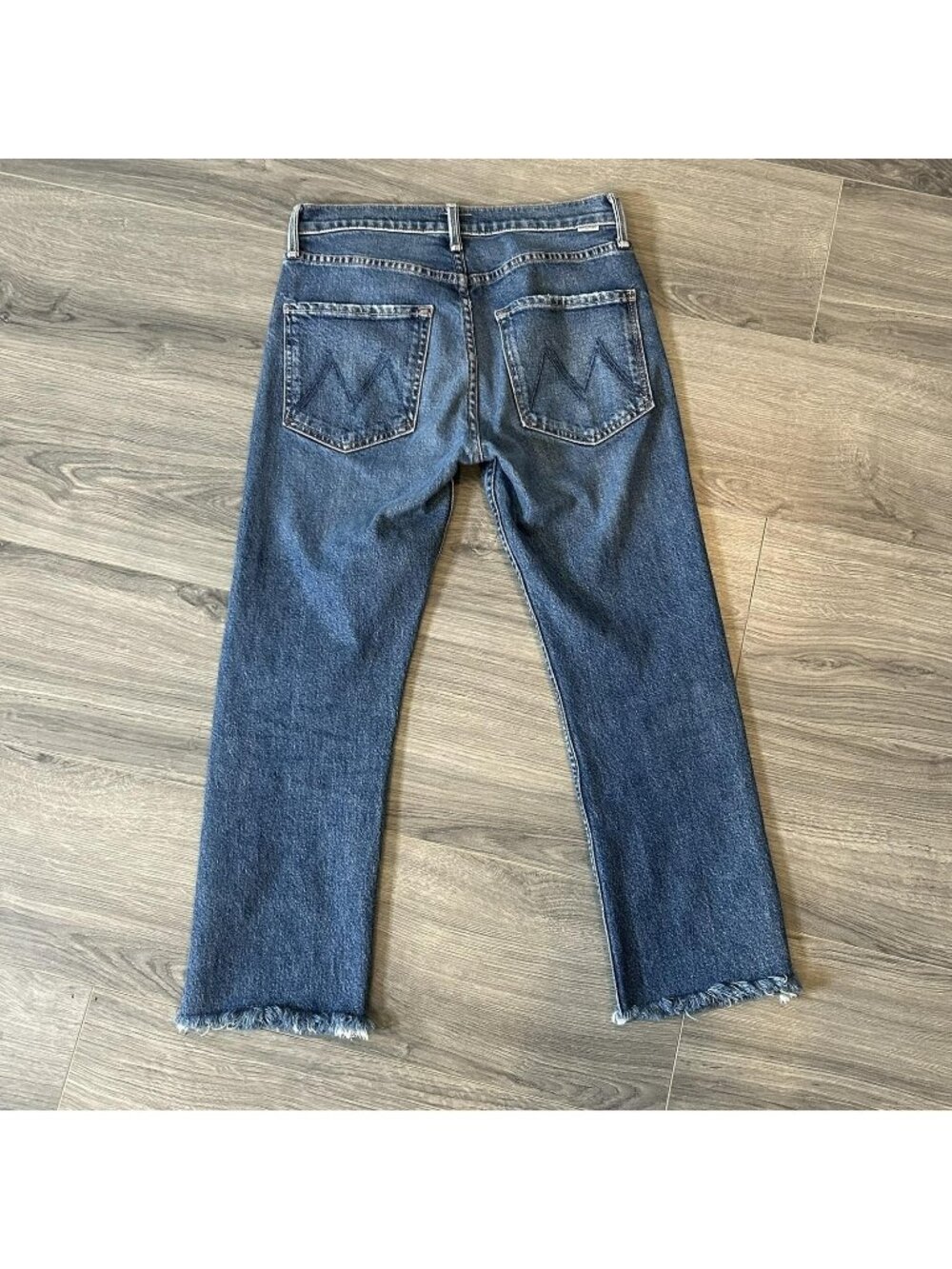 Mother Mid Rise Rider Jeans Womens 26 Local Charm Ankle Fray Blue Crop Denim